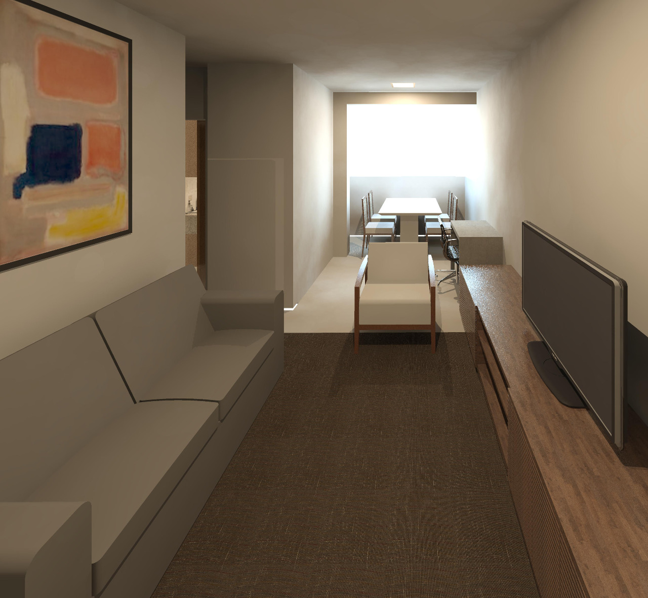 Design de interiores de sala de apartamento no condomínio Salsalito