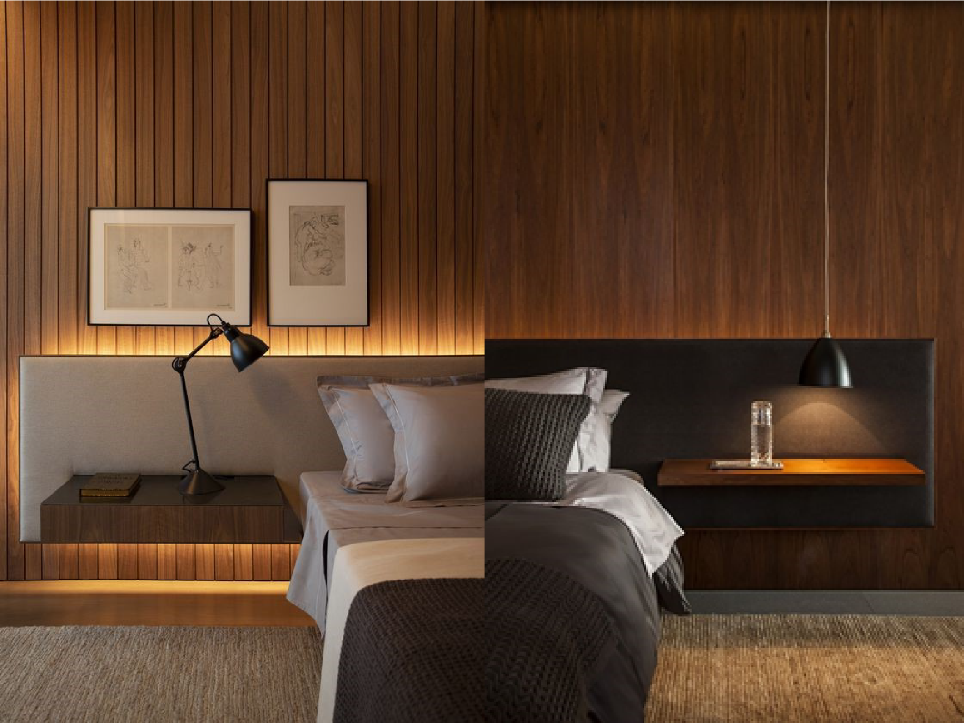 O projeto luminotécnico pode prever iluminação próxima à cabeceira da cama deixa o ambiente mais aconchegante